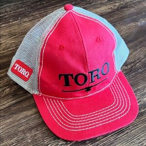 NWOT Toro trucker red, beige,  black mesh cap